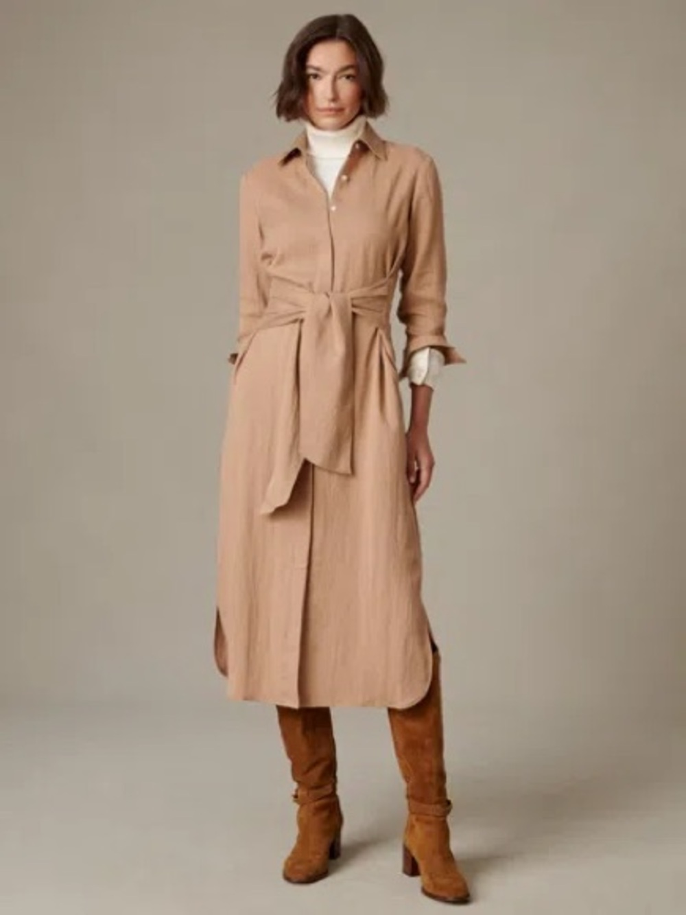 J. McLaughlin Tan Orla Dress with Waist Tie- NWT